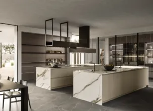 Cucina Design con doppia isola Link 02 in laccato e gres di Snaidero