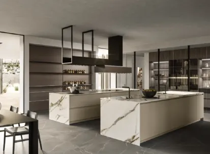 Cucina Design con doppia isola Link 02 in laccato e gres di Snaidero