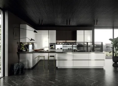 Cucina Design con penisola Link Bianco Nordic di Snaidero