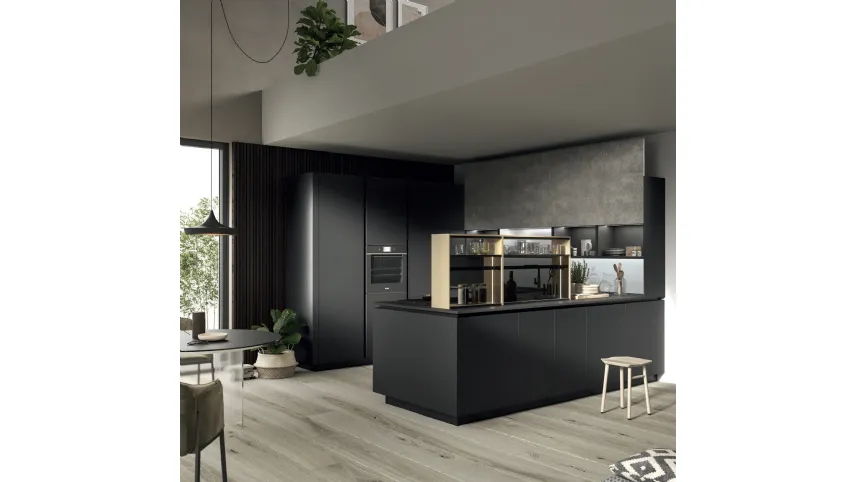 Cucina Design con penisola Link in laccato Nero di Snaidero