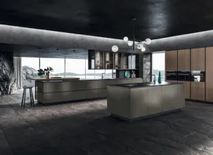 Cucina Design lineare Look 01 in metal town e legno olmo visone di Snaidero