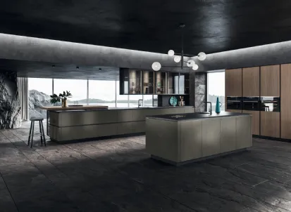 Cucina Design lineare Look 01 in metal town e legno olmo visone di Snaidero