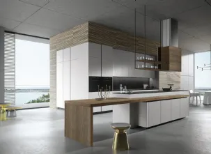 Cucina Design lineare Look 02  in laccato opaco grigio urano e piano in granito nero di Snaidero