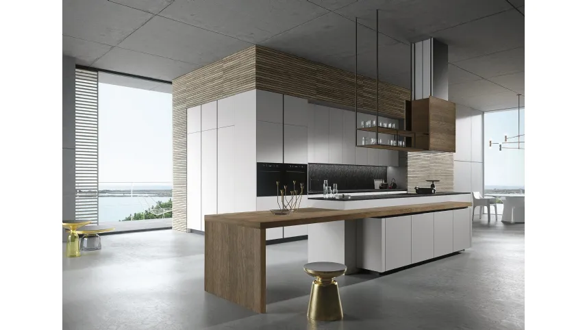 Cucina Design lineare Look 02  in laccato opaco grigio urano e piano in granito nero di Snaidero