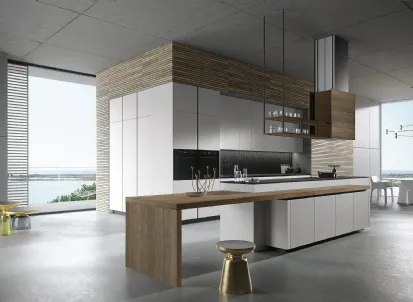 Cucina Design lineare Look 02  in laccato opaco grigio urano e piano in granito nero di Snaidero