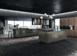 Cucina Design con isola Look in Alluminio verniciato e Olmo Visone di Snaidero