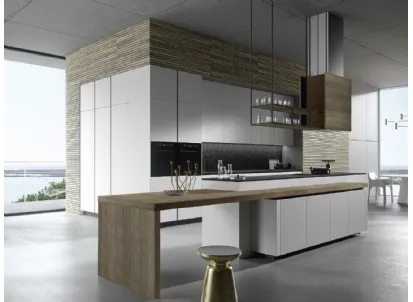 Cucina Design con isola Look Grigio Urbano e Rovere di Snaidero