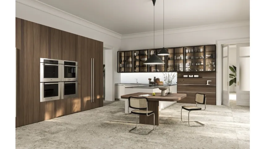 Cucina Design con penisola Opera 01 in legno e laccato di Snaidero