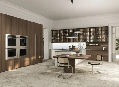Cucina Design con penisola Opera 01 in legno e laccato di Snaidero