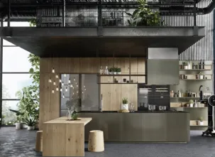 Cucina Design con isola e penisola Opera Alluminio e Rovere di Snaidero