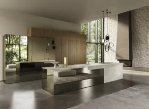 Cucina Design con isola Elementi 03 in vetro, legno e ceramica di Snaidero