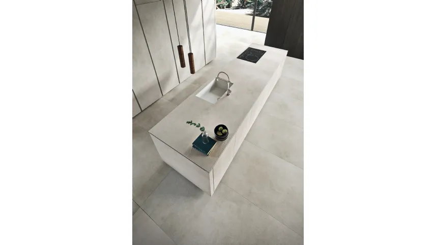 Cucina Design lineare Way Materia 01 in ceramica gres effetto calce di Snaidero