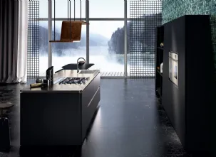 Cucina Design con isola Vision 01 in laccato nero di Snaidero