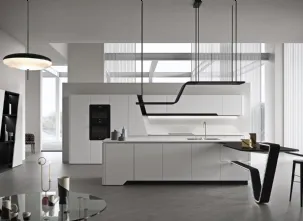 Cucina Design con isola dalla geometria perfetta in laccato opaco bianco Vision 01 di Snaidero