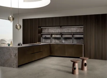 Cucina Design lineare Look 02  in laccato opaco grigio urano e piano in granito nero di Snaidero