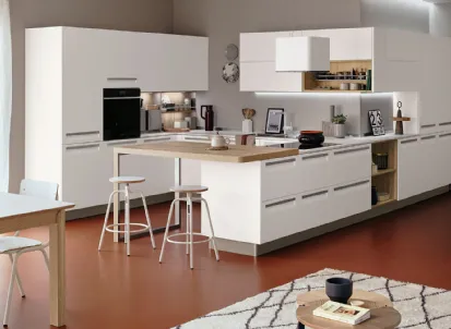 Cucina Moderna Carrera angolare con penisola in laccato Bianco Riso di Veneta Cucine