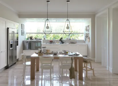 Cucina Moderna ad angolo Dialogo in Rovere Poro Aperto Bianco di Veneta Cucine