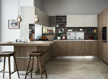 Cucina Moderna Ethica Go angolare in finitura Quercia Medio Dek e Silk Grigio Tortora di Veneta Cucine