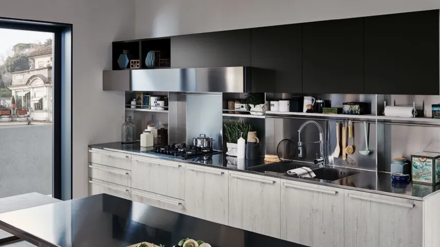 Cucina Moderna con penisola Ethica finitura Quercia Bianco Dek di Veneta Cucine