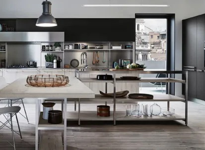 Cucina Moderna con penisola Ethica finitura Quercia Bianco Dek di Veneta Cucine