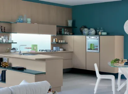 Cucina Moderna con penisola Extra Go in laccato opaco Beige Ecru di Veneta Cucine