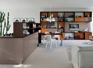 Cucina Moderna Extra lineare in laccato Marrone Visone e Rovere Botte di Veneta Cucine