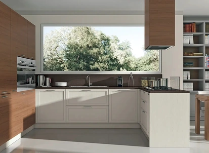 Cucina Moderna con penisola Melograno Composizione PM05 in legno di frassino di Le Fablier