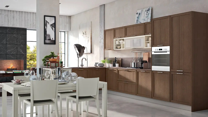 Cucina Moderna con penisola Melograno Composizione PM07 in legno di frassino di Le Fablier
