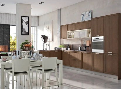 Cucina Moderna con penisola Melograno Composizione PM07 in legno di frassino di Le Fablier