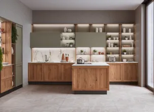 Cucina Moderna con penisola Milano 01 in Rovere e laccato Verde di Veneta Cucine