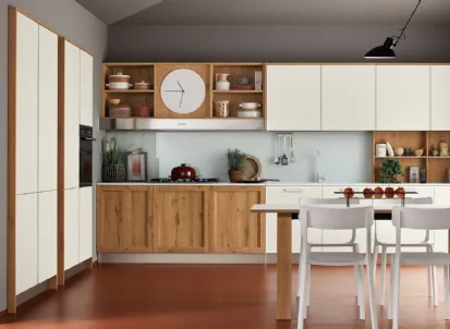 Cucina Moderna angolare Milano 04 in laccato Bianco e Rovere Nodoso di Veneta Cucine