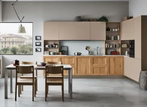 Cucina Moderna angolare Milano 08 in Rovere Nodoso chiaro e laccato Beige di Veneta Cucine