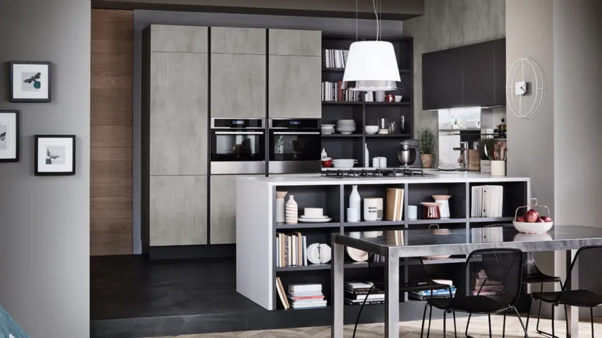 Cucina Moderna Oyster angolare in finitura Beton Grigio Dek e Ardesia di Veneta Cucine