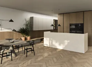 Cucina Moderna con isola Principio in legno e gres di Snaidero