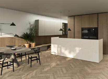 Cucina Moderna con isola Principio in legno e gres di Snaidero