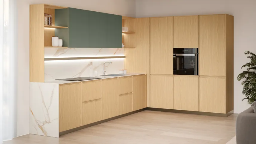 Cucina Moderna angolare Sakura 05 in Rovere Ikebana di Veneta Cucine