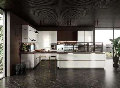 Cucina Moderna con penisola Link in laccato di Snaidero