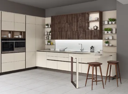 Cucina Moderna angolare con penisola Start Time J 04 di Veneta Cucine