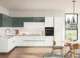 Cucina Moderna Tablet 02 in laccato Sequoia Bianco e Verde Timo di Veneta Cucine