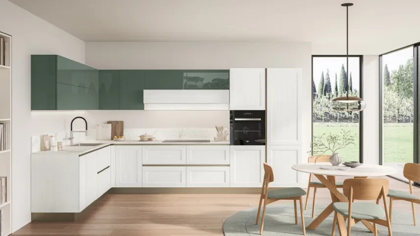 Cucina Moderna Tablet 02 in laccato Sequoia Bianco e Verde Timo di Veneta Cucine