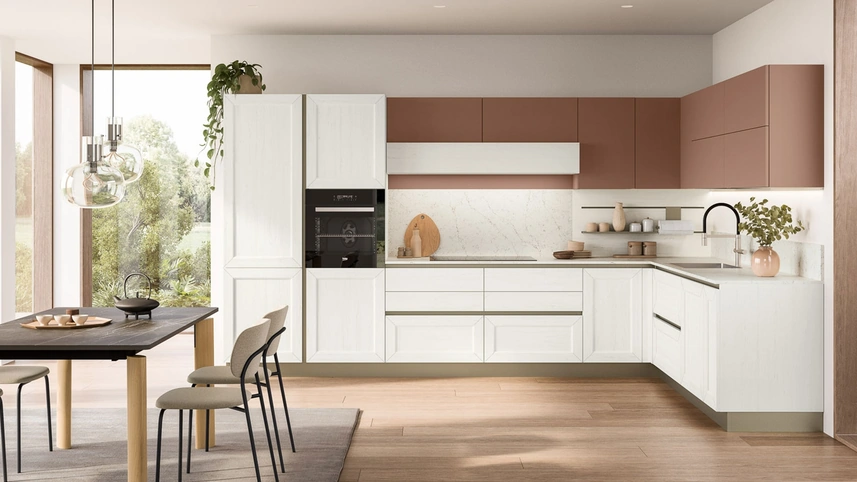 Cucina Moderna Tablet 03 in laccato Sequoia Bianco e Marsala di Veneta Cucine