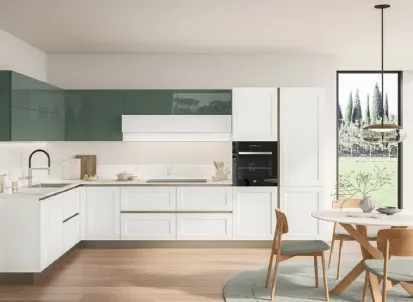 Cucina Moderna Tablet 02 in laccato Sequoia Bianco e Verde Timo di Veneta Cucine
