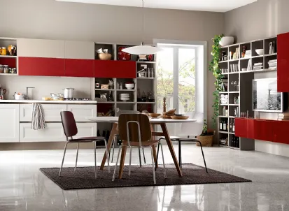 Cucina Moderna Tablet Go lineare in laccato opaco Link Bianco e laccato lucido Rosso Ciliegia di Veneta Cucine