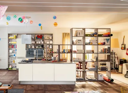 Cucina Moderna con isola Carrera in laccato opaco Lattemiele di Veneta Cucine