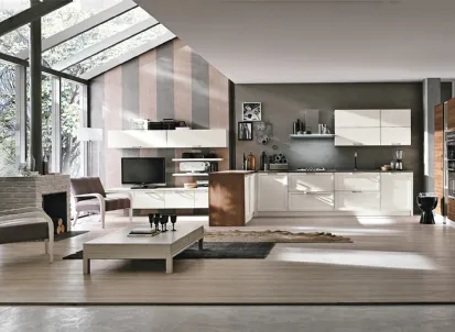 Cucina angolare su misura in legno laccato Melograno composizione 2 di Le Fablier
