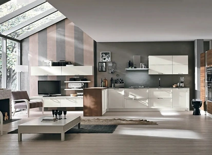 Cucina su misura con penisola Melograno Composizione PM02 in legno di frassino di Le Fablier