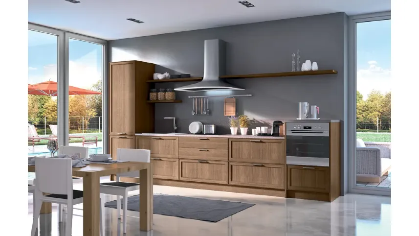 Cucina lineare su misura in legno Melograno composizione 06 di Le Fablier