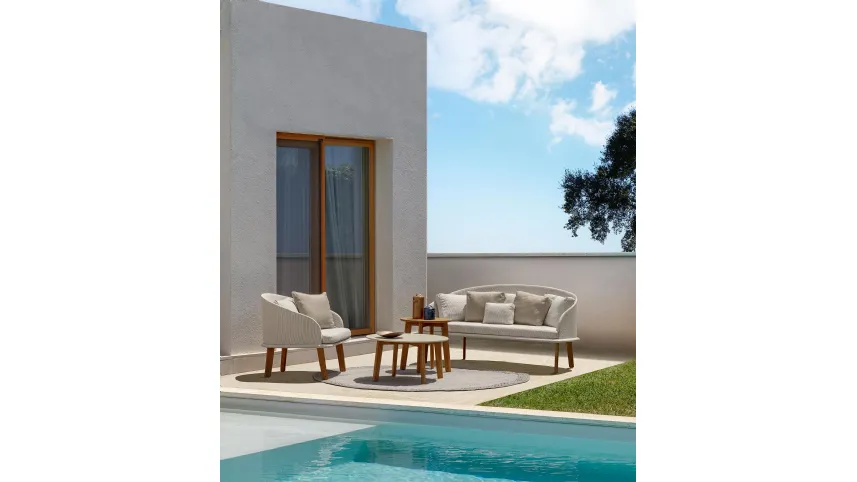 Divano a due posti in tessuto con struttura in teak CleoSoft Wood Love Seat di Talenti