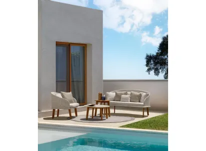 Divano a due posti in tessuto con struttura in teak CleoSoft Wood Love Seat di Talenti