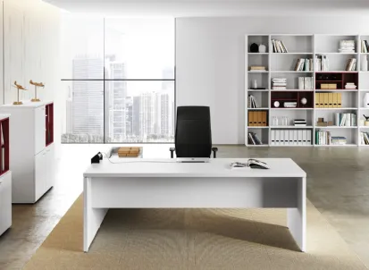 Ufficio composto da scrivania bianca con penisola, sedia, mobili ufficio, Delta Evo di Las Mobili